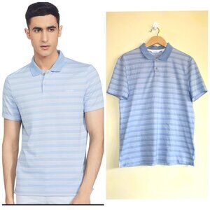 NWT Calvin Klein Allure Blue Striped Men's Polo T Shirt Short Sleeve Size Large